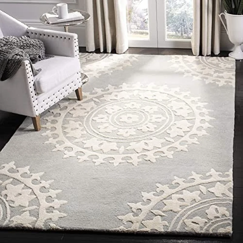 Safavieh Cleo Hand Tufted Area Rug, Wool, Light Grey/Ivory, 182 x 274 x 1.27 cm
