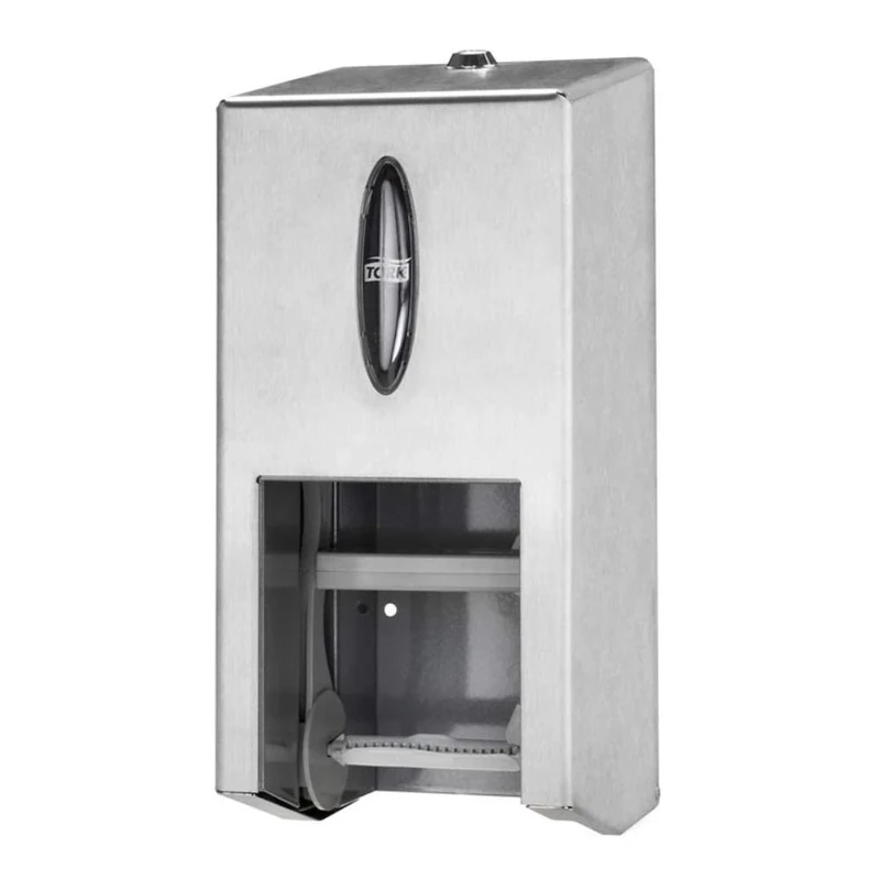 Tork Twin Coreless Mid-size Toilet Paper Roll Wall Mounted Dispenser Stainless Steel T7, High Capacity, 472019