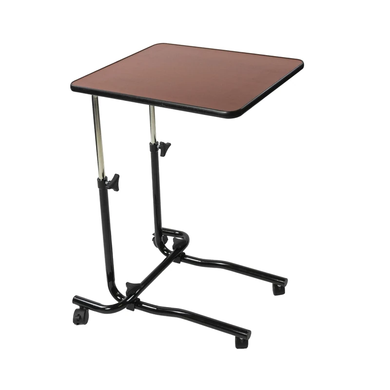 NRS Healthcare Overbed/Chair Table Wheeled 4 casters - Height Adjustable, Tilting Laminate top angles up to 45 degrees, Portable Laptop desk, Hospital M15691