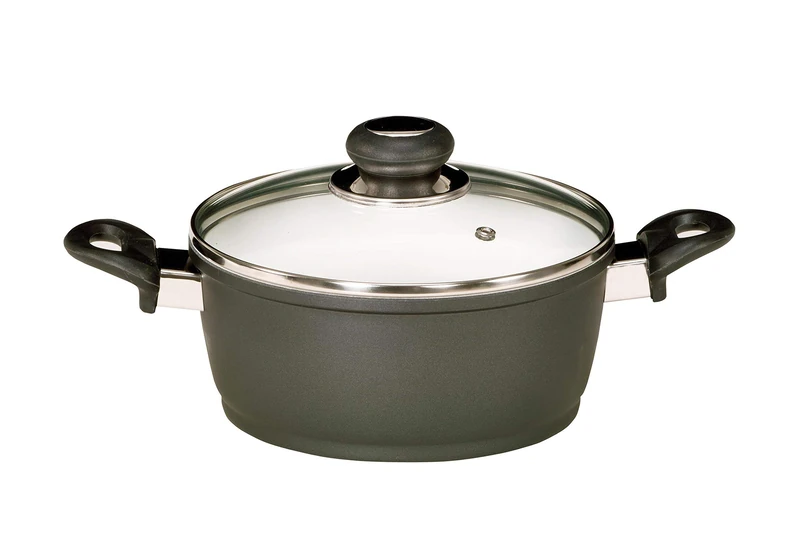 Karl Kruger Oslo Aluguss Series Meat Pot with Glass Lid, 1.3 l, Metal, Black, 1.3 Litre