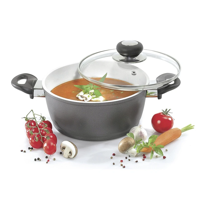 Karl Kruger Oslo Aluguss Series Meat Pot with Glass Lid, 3.5 l, Metal, Black, 3.5 Litre