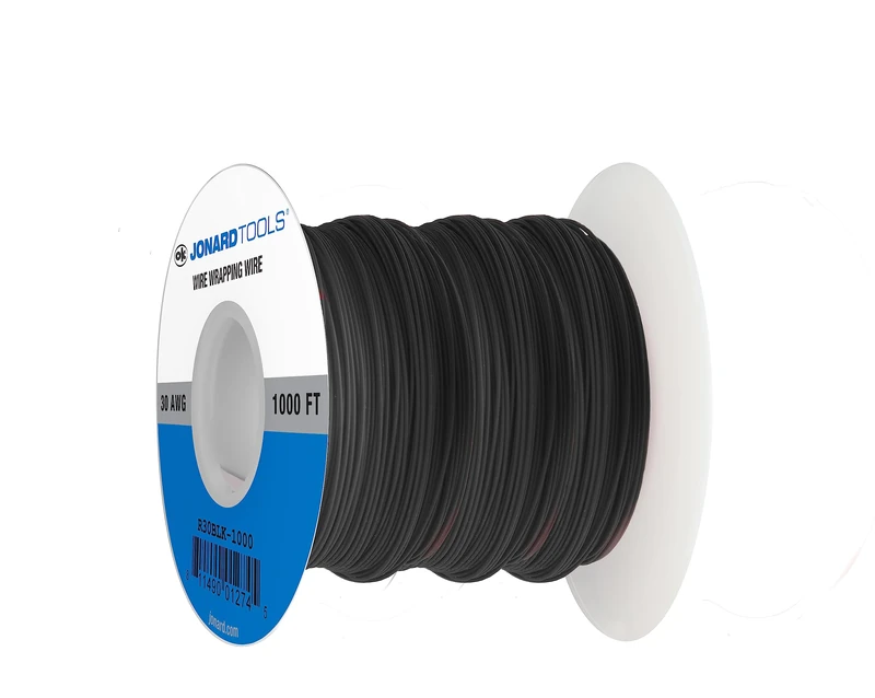 Jonard Tools R30BLK-1000 Kynar Insulated Silver Plated Copper Wire, 30 AWG Size, 0.0195" Insulation Diameter, 1000' Length, Black