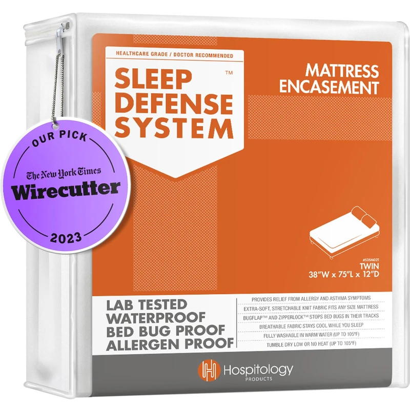HOSPITOLOGY PRODUCTS Zippered Mattress Encasement - Sleep Defense System - Twin - Waterproof - Stretchable - Standard 12" Depth - 38" W x 75" L