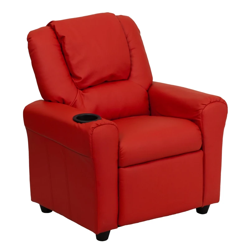 Flash Furniture Contemporary Kids Recliner with Cup Holder and Headrest, Wood, Red Vinyl, 60.96 x 48.26 x 48.26 cm