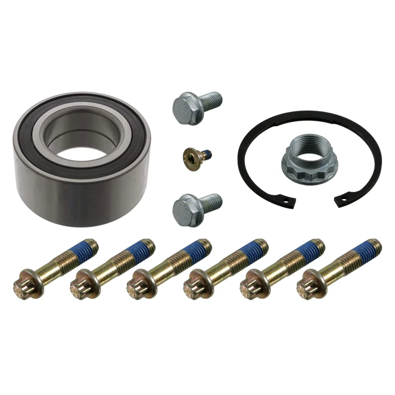 febi bilstein 21873 Wheel Bearing Kit with fastening screws, axle nut and circlip, pack of one