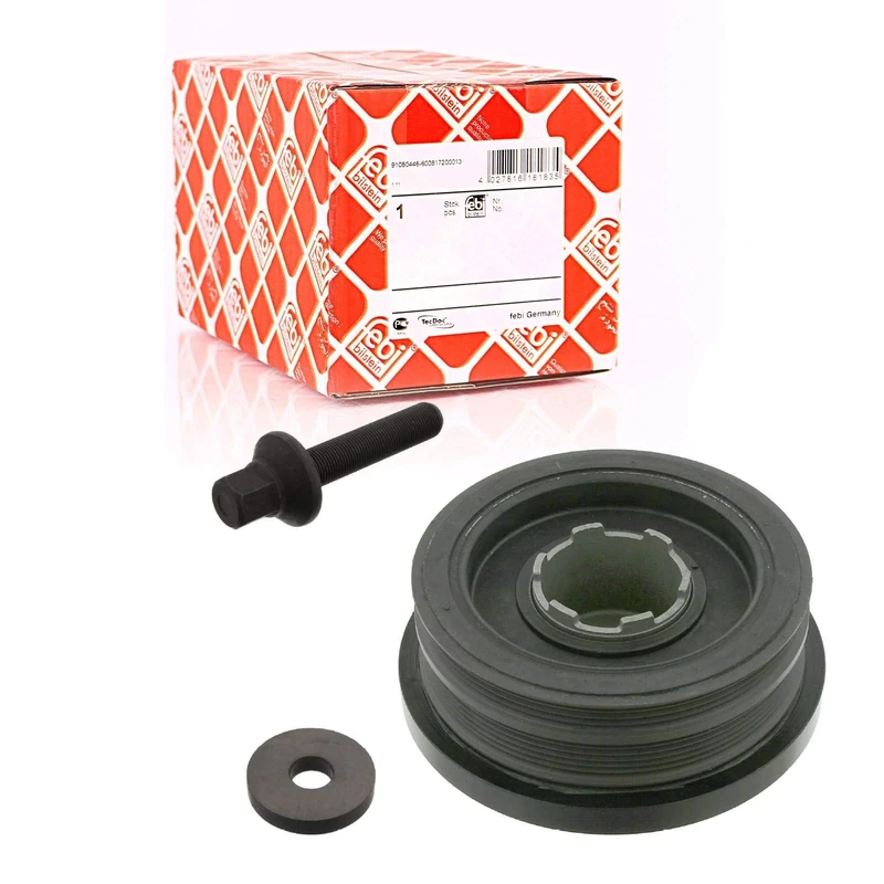 febi bilstein 34166 Pulley Decoupled, for crankshaft with screw and disc, Pack of 1