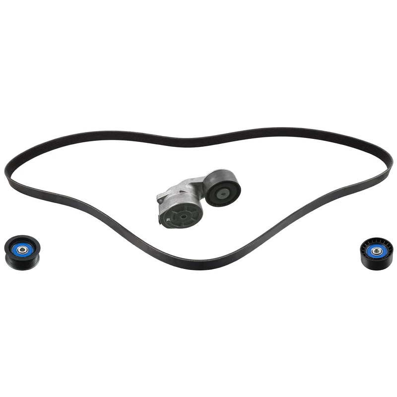 febi bilstein 31727 Auxiliary Belt Kit with belt tensioner, idler pulley and tensioner pulley, pack of one