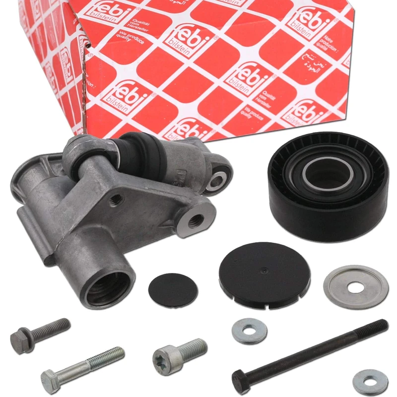 febi bilstein 32017 Tensioner Assembly with additional parts, for auxiliary belt, pack of one