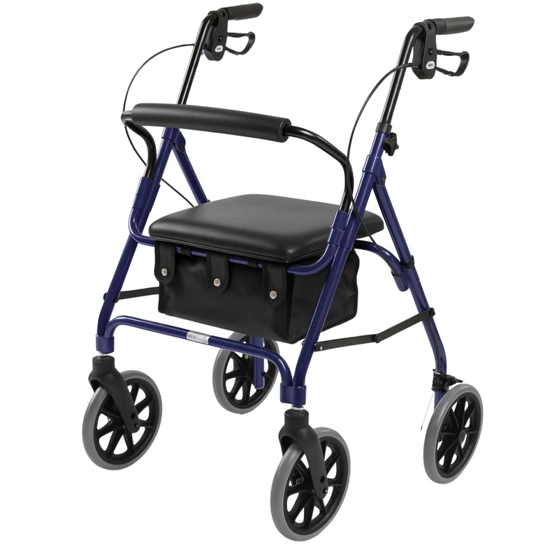 DAYS Lightweight Folding Rollator Walker – Mobility Aids, Adjustable Walking Frame with Padded Seat, Lockable Brakes, Ergonomic Handles, Walking Aid, Portable Walker for Elderly, Medium – Blue