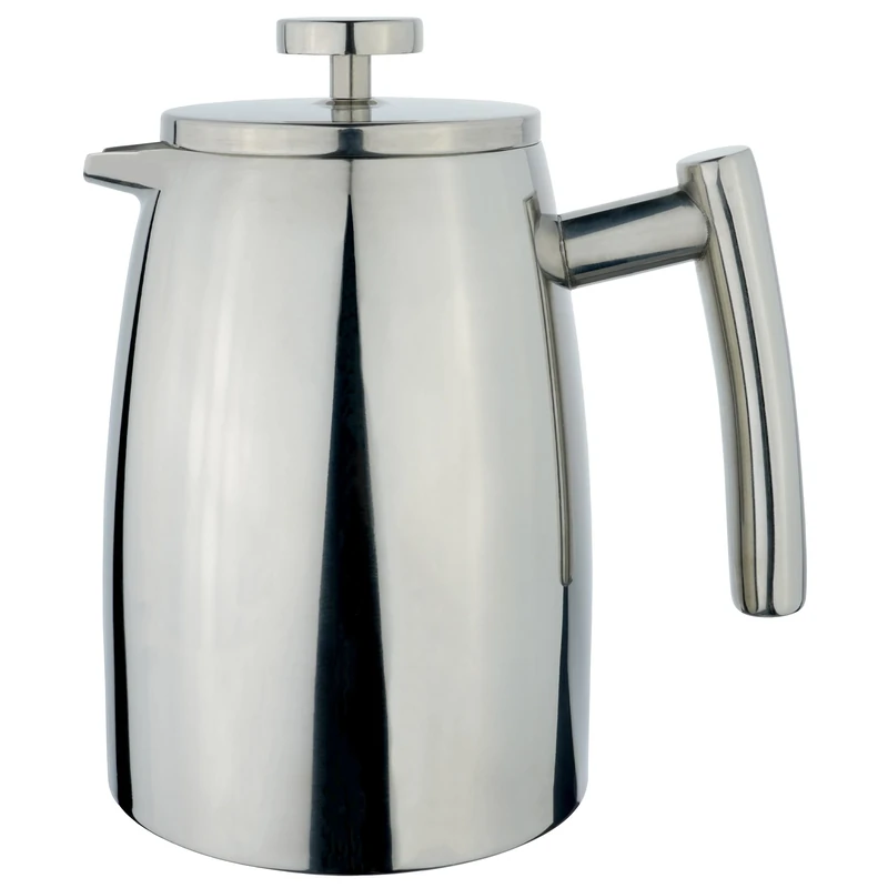 Grunwerg Café Stal Belmont 6 Cup Double Walled Cafetiere Coffee Maker, Mirror Finish, 800 ml,Silver