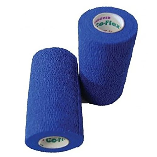 Co-Flex Cohesive Flexible Bandage, Blue, 1" x 5 yards, 30 Rolls, Self-Adherent, Soft Tissue Injuries, Non- Sterile, Latex- Free, Ideal for Strenuous Activities, Will Not Loosen or Slip