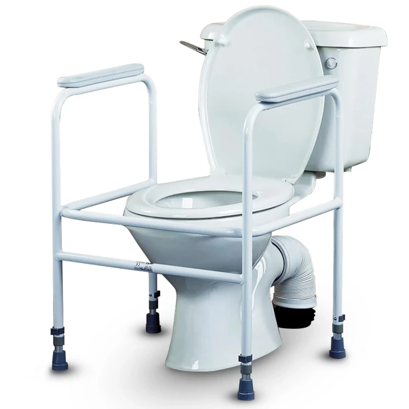 Homecraft Adjustable Toilet Surround Frame – Height Adjustable Steel Grab Rail – Non Slip Bathroom Safety Support for Elderly and Disabled – Pre Assembled Mobility Aid – With Floor Fixing Feet