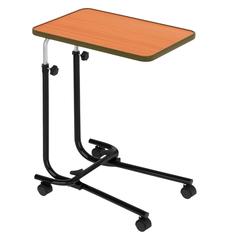 HOMECRAFT Over Bed Table with Wheels – Adjustable Bed Table – Hospital Overbed Table for Meals, Work, or Recovery – Sturdy Table Bed with Teak Laminate Surface, Raised Edges, and Steel Frame