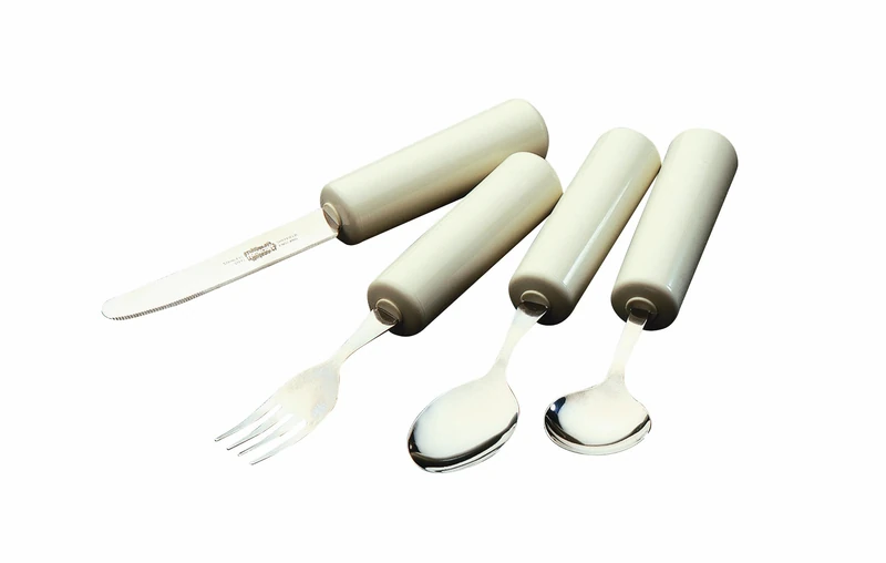 Homecraft Queens Cutlery, Set, Fork, Knife, Tablespoon, Teaspoon (Eligible for VAT relief in the UK) Stainless Steel Adaptive Dining Utensil for Elderly, Disabled, Large Built-Up Handle for Good Grip