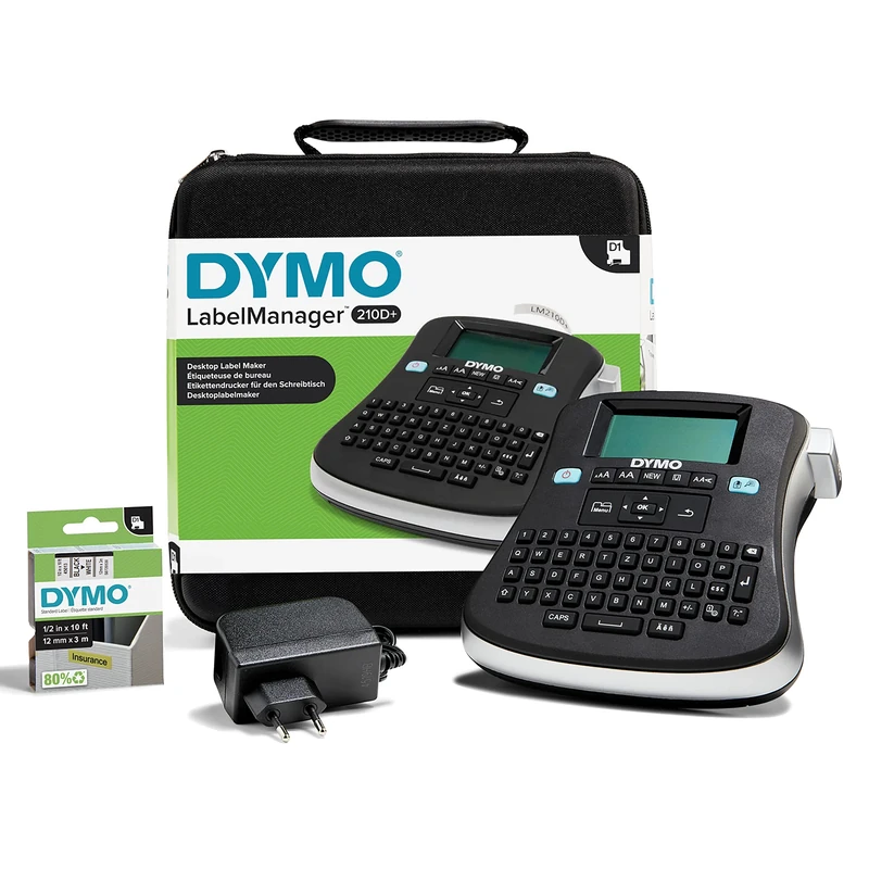 Dymo LabelManager 210D Labelling Device in Case, Labelling Device with QWERTZ Keyboard and Large Graphic Display, Easy Text Editing, for D1 Labels in 6, 9, and 12 mm Widths