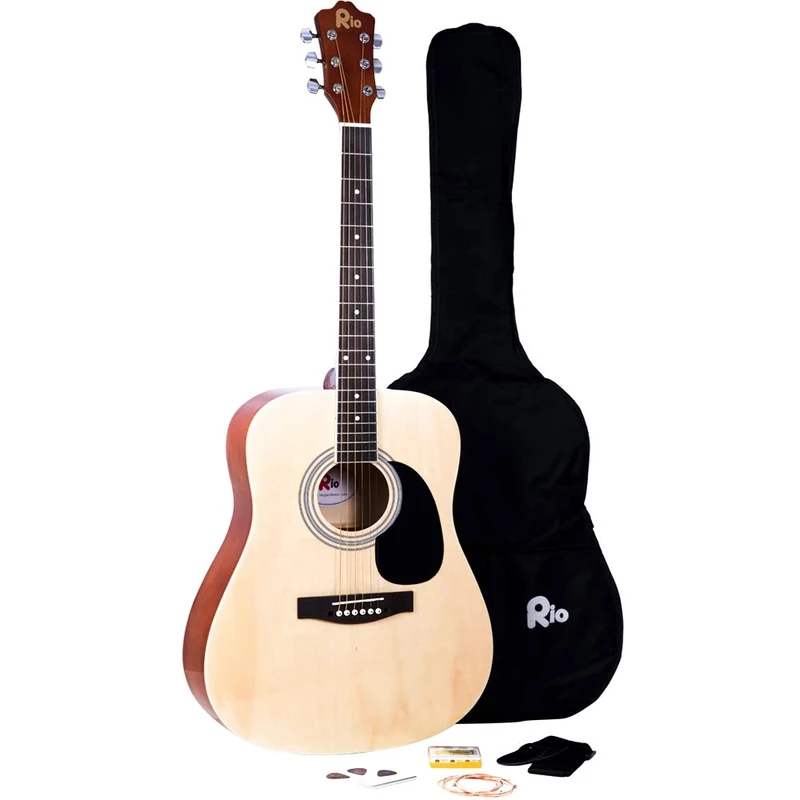Rio 41'' Full Size 4/4 Acoustic Guitar Dreadnought Steel String Beginner Guitar Package Pack - New (Natural)