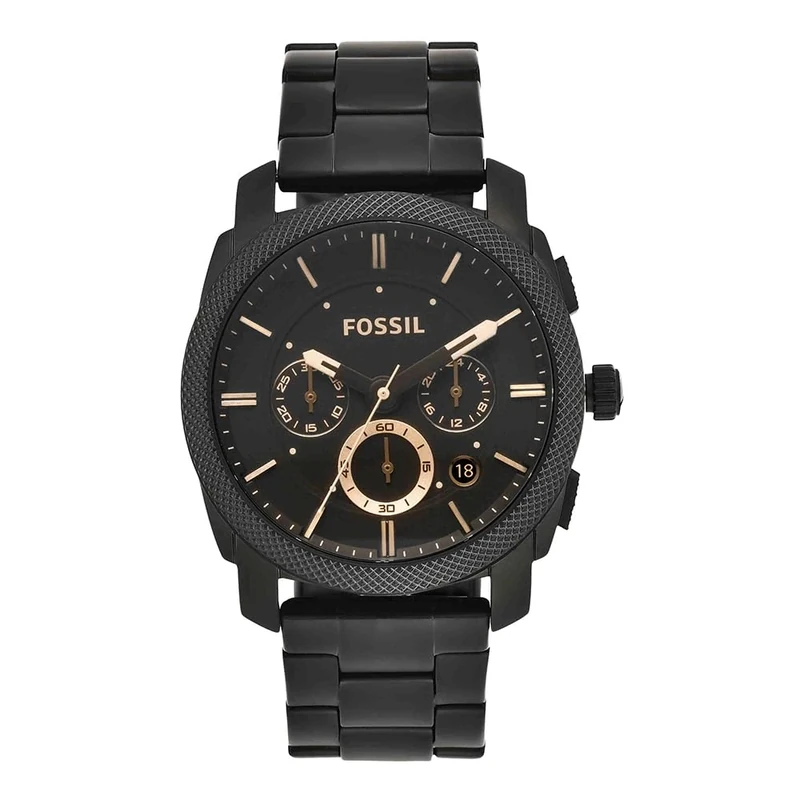 Fossil Watch for Men Machine, Quartz Chronograph Movement, 42 mm Black Stainless Steel Case with a Stainless Steel Strap, FS4682