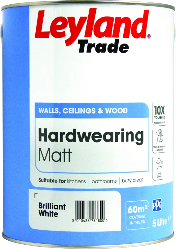 Leyland Trade Hardwearing Matt - Brilliant White 5L