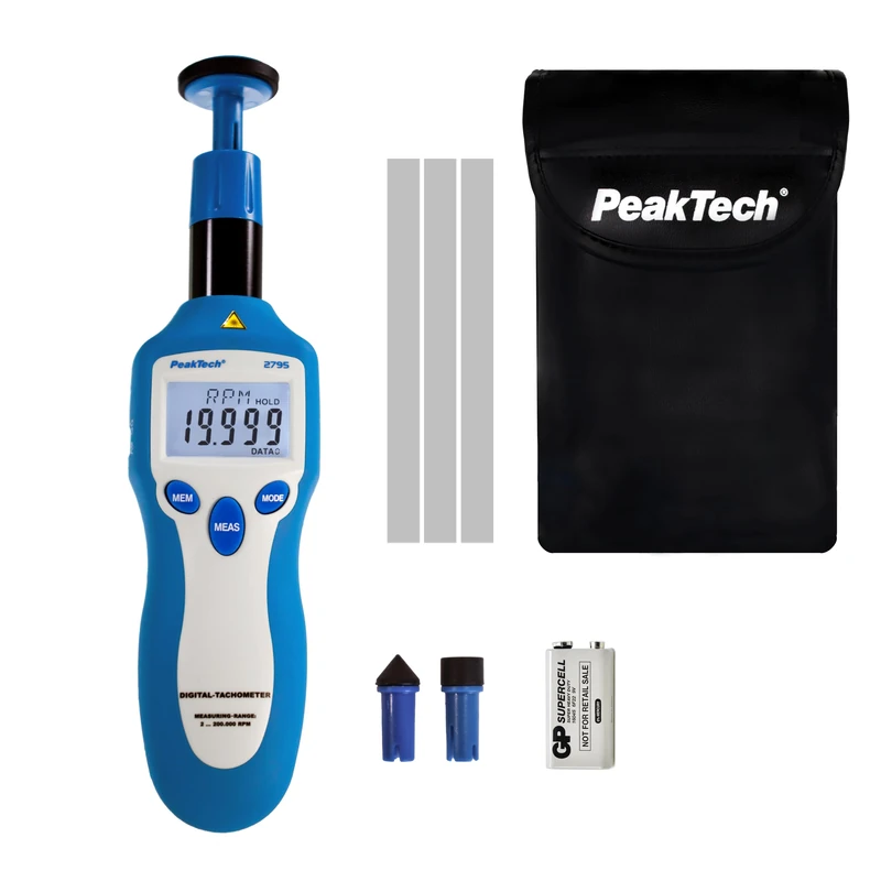 PeakTech 2795 Digital Tachometer - Laser & Contact RPM Meter