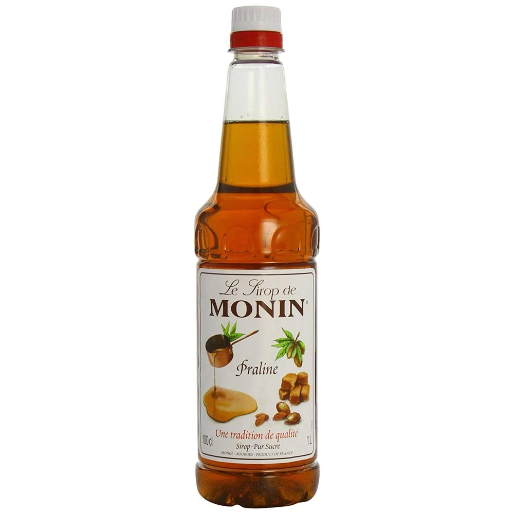 MONIN Premium Praline Syrup 1L for Coffees, Frappes and Cocktails. Vegan-Friendly, Allergen-Free, 100% Natural Flavours and Colourings