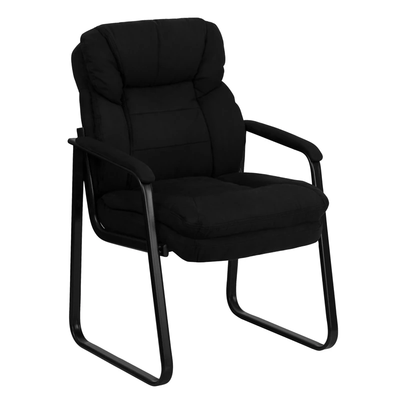 Flash Furniture Microfiber Executive Side Reception Chair with Sled Base, Metal, Black, 97.79 x 53.34 x 27.94 cm