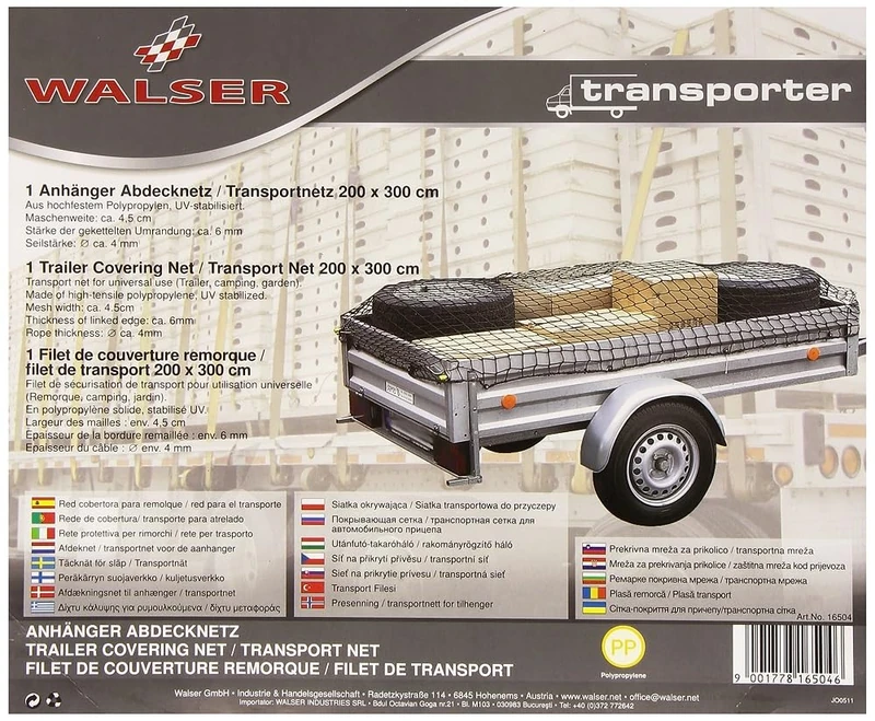 WALSER Transport Net 200 x 300 cm, Elastic Load Securing Net, Trailer Net, 3 mm Thickness, Luggage Net for Trailers, Hanging Net, Black