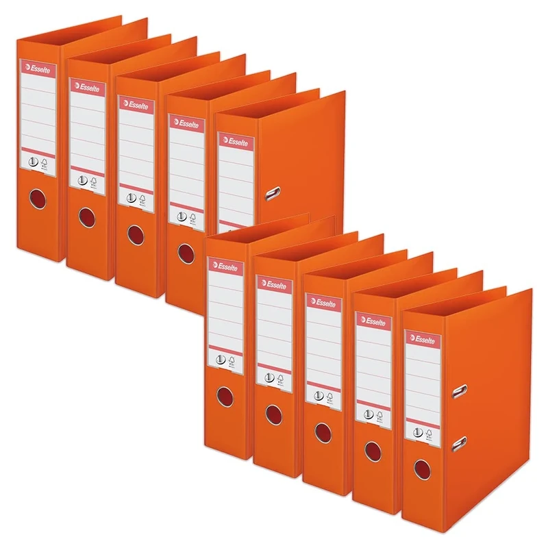 Esselte, A4 Lever Arch File, 75 mm Spine, 500 sheets Capacity, PP, Plastic Cover, No. 1 Mechanism, Files & Folders, Orange, Pack 10, 628542