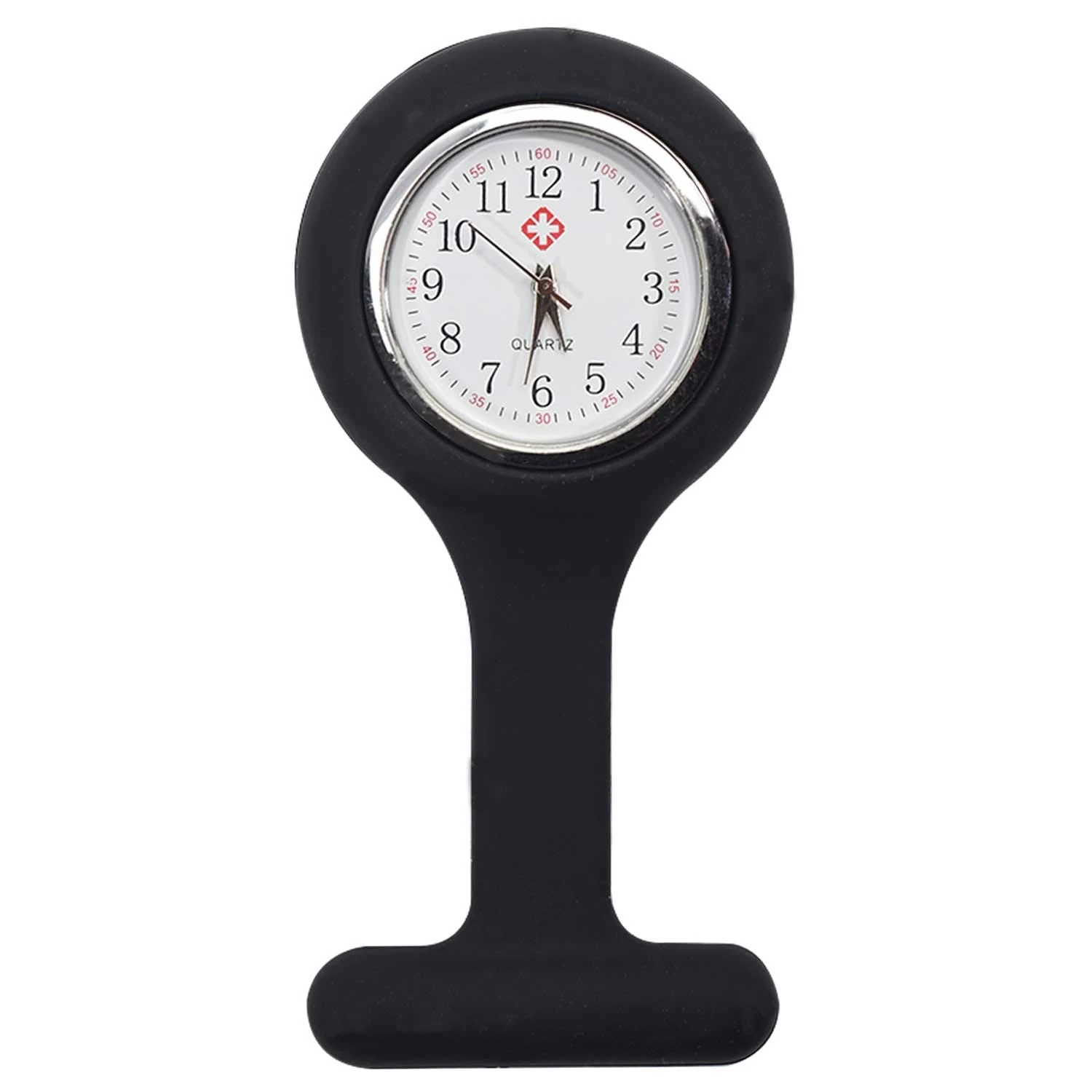 TRIXES Silicone Nurse Fob Watch with Brooch - Black