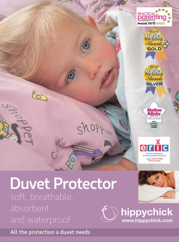 Hippychick Cotton Duvet Protector/Quilt Cover Set, 100 Percent Waterproof, Jersey Fabric, Anti Allergy, Machine Washable, Okeo-Tex Certified, White, 120 x 150 cm, Fits Cot Bed