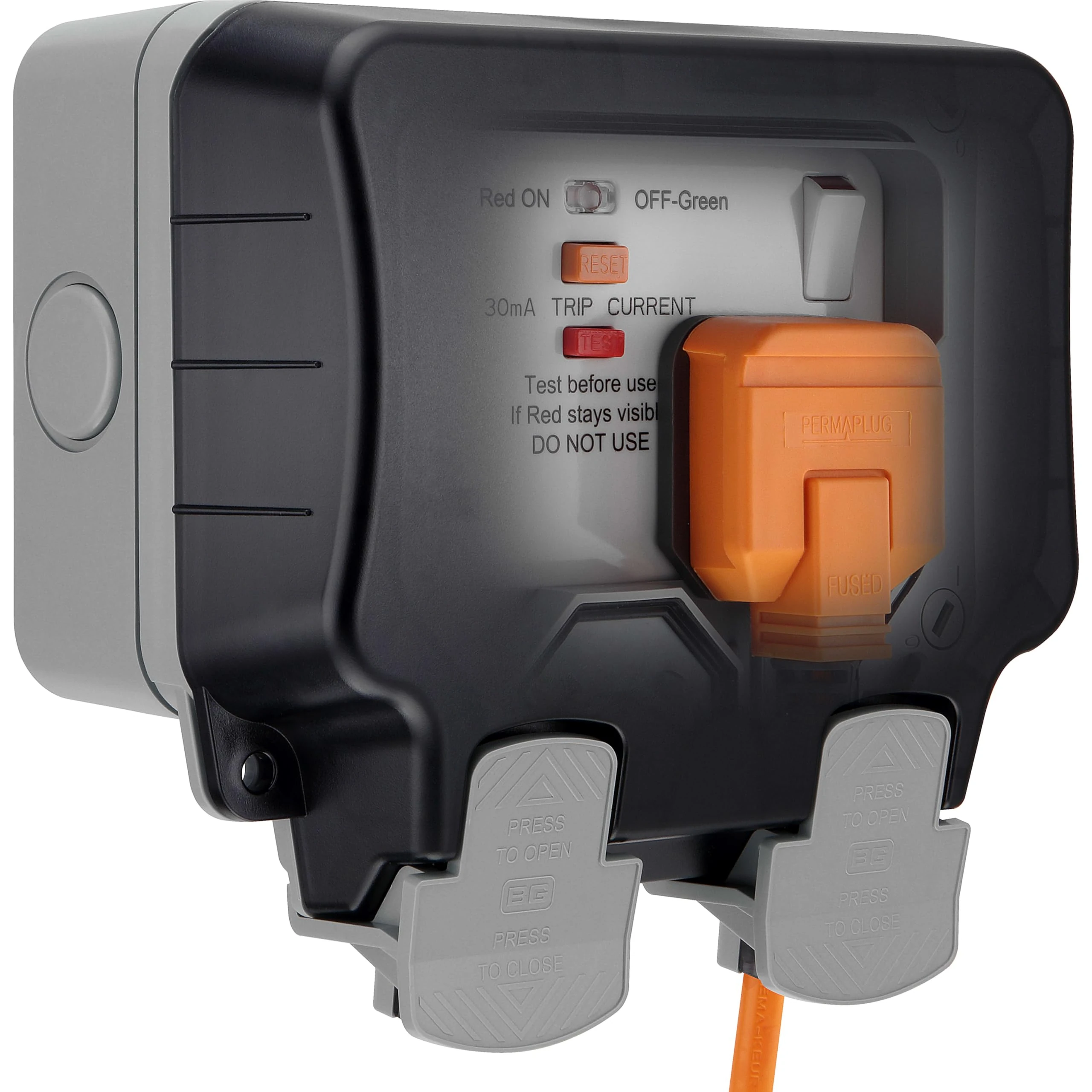 BG Electrical WP22RCD-01 Double Weatherproof Outdoor Switched Power Socket with Latching RCD, IP66 Rated, 13 Amp