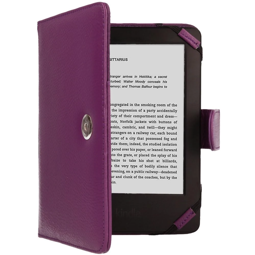 TECHGEAR Kindle PU Leather Folio Case Cover With Magnetic Clasp made for Amazon Kindle eReaders 12th - 4th Generation (2024-2011) & eReader, Paperwhite with 6 inch Screen (PURPLE)