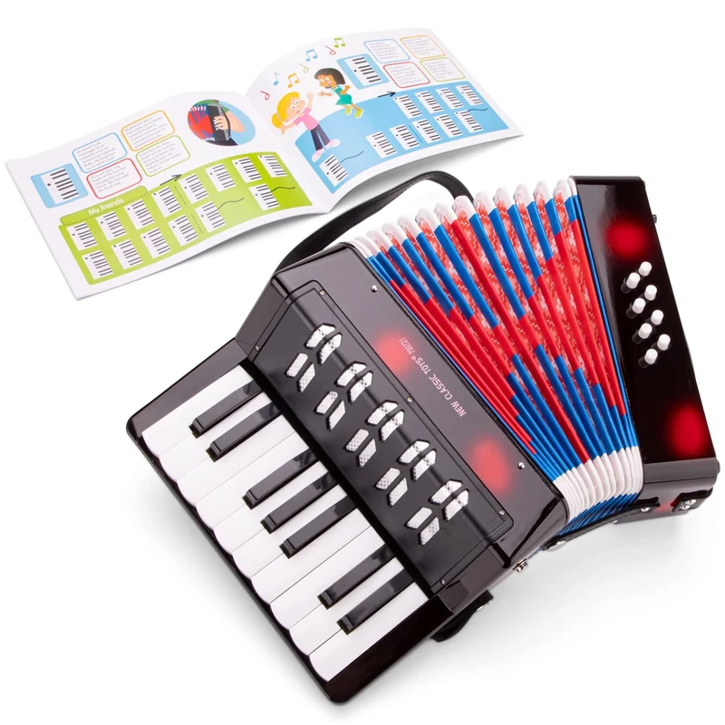 New Classic Toys Accordion with Music Book for Toddlers 3 Years Old Boys and Girls Baby Gifts, Kids Musical Instruments for Childrens Three Year Old, Black
