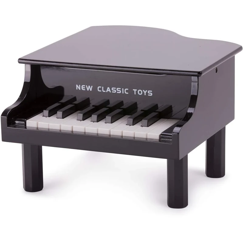 New Classic Toys Wooden toy grand piano - 18 keys - black - including music book