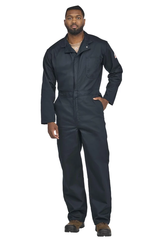 Bulwark Men's Flame Resistant 9 oz Twill Cotton Classic Coverall with Hemmed Sleeves, Navy, 60