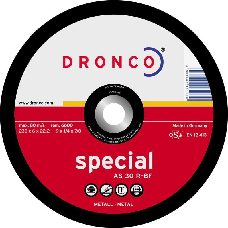 DRONCO AS30R-230 - Disco de desbaste AS 30 R Special-metal Grinder Discs, 230 x 6 mm