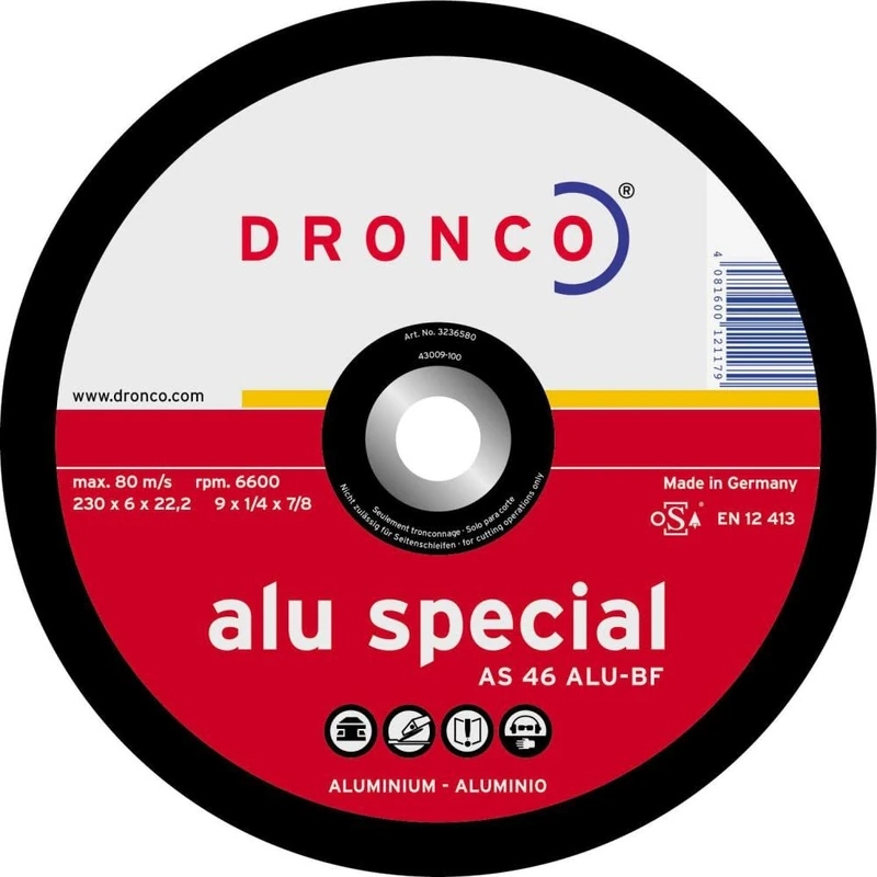 DRONCO AS46ALU-230 - Disco de desbaste AS 46 ALU Special-metal, 230 x 6 mm