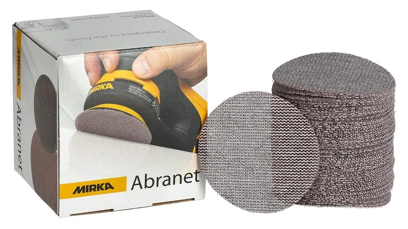 Mirka Abranet net sanding disc Ø 77 mm Hook & loop/Grit P180 / 50 pcs/Sand paper discs for sanding wood, walls, metal, aluminium, stainless steel, filler, varnish, plastic
