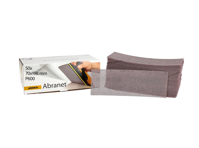 Mirka Abranet net sandpaper strips 70 x 198 mm Hook & loop/Grit P600 / 50 pcs/for sanding wood, walls, metal, aluminium, stainless steel, filler, varnish, plastic / 5415005061
