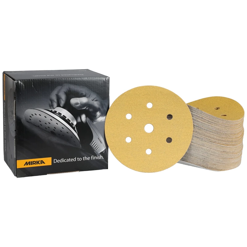 Mirka Gold Universal Sanding Paper Ø 150mm Grip 7-hole, grit P100, 100 pcs / For sanding plaster, filler, chipboard, wood, varnish