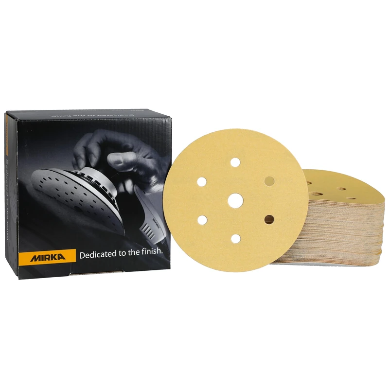 Mirka Gold Universal Sanding Paper Ø 150mm Grip 7-hole, grit P180, 100 pcs / For sanding plaster, filler, chipboard, wood, varnish