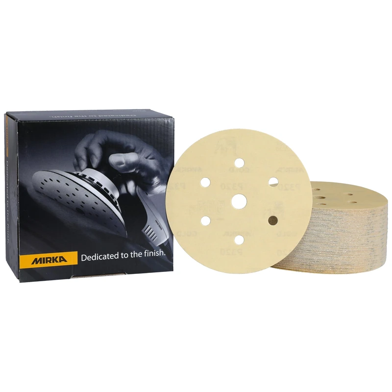 Mirka Gold Universal Sanding Paper Ø 150mm Grip 7-hole, grit P320, 100 pcs / For sanding plaster, filler, chipboard, wood, varnish