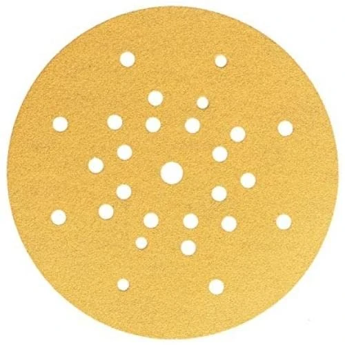 Mirka 2363205080 Gold Sanding Sheet - 200mm Grip - P80 Grit - 9 Holes - Grain: Aluminium Oxide - Bonding: Resin Over Resin - Backing: D-paper/C-paper - Gold - Pack contains 50 pieces - Image 1
