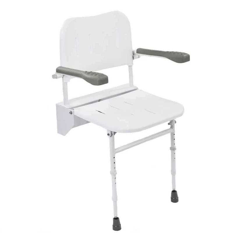 NRS Healthcare Wall Mounted Folding Shower Seat M53370 - with Legs, Back and Arms