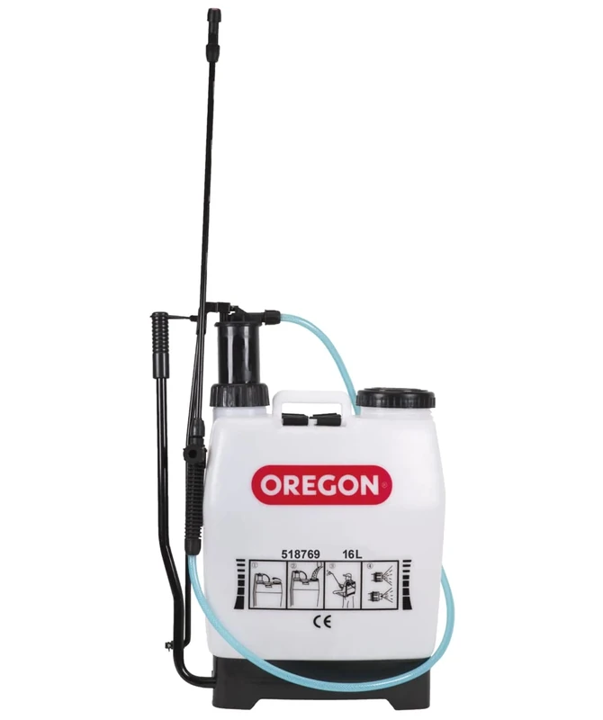 Oregon 518769 Backpack Pressure Garden Chemical/Weed Killer Sprayer with Lance and 2 Adjustable Spray Nozzles, 16 Litres, Knapsack Wearable Gardening Accessories - Multicolour