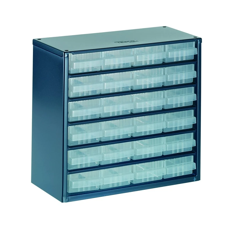 raaco Casiers à Tiroirs C6-24, avec 24 Tiroirs en Plastique, Charge 19.8 kg, 15 x 30.6 x 28.3 cm, Montable au Mur, pour Rangement Garage & Atelier, Rangement Visserie Atelier
