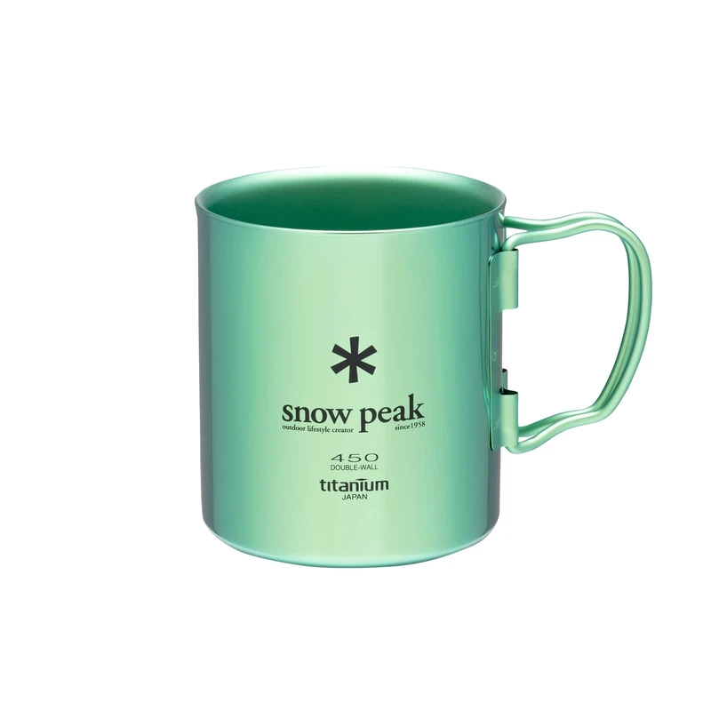 Snow Peak Titanium Double-Wall Mug 450ml, Green, Ultralight Japanese Titanium Mug for Camping & Outdoors