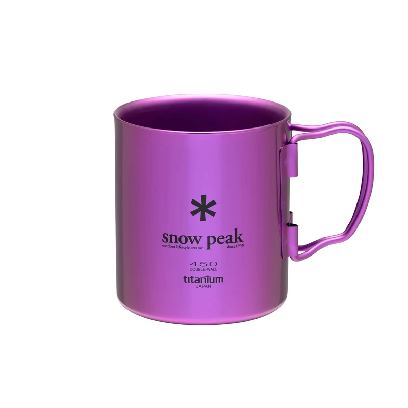 Snow Peak Titanium Double Walled Mug 450ml, Purple, Ultralight Japanese Titanium Mug for Camping & Outdoors
