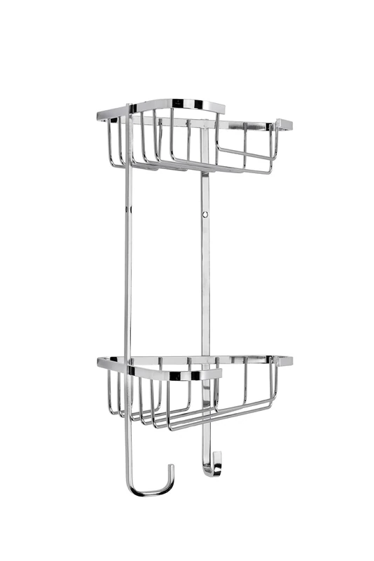 Croydex Stainless Steel Corner Shower Caddy - Durable Steel Bathroom Shelves with Chrome Finish for Modern Bathrooms, 2-Tier Shower Corner Shelves with Hooks, Easy Installation, 5kg Load Capacity