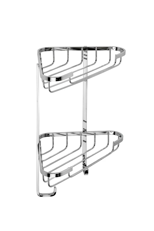 Croydex Stainless Steel Small Corner Shower Caddy - Durable Steel Bathroom Shelves with Chrome Finish for Modern Bathrooms, 2-Tier Shower Corner Shelves with Hooks, Easy Installation