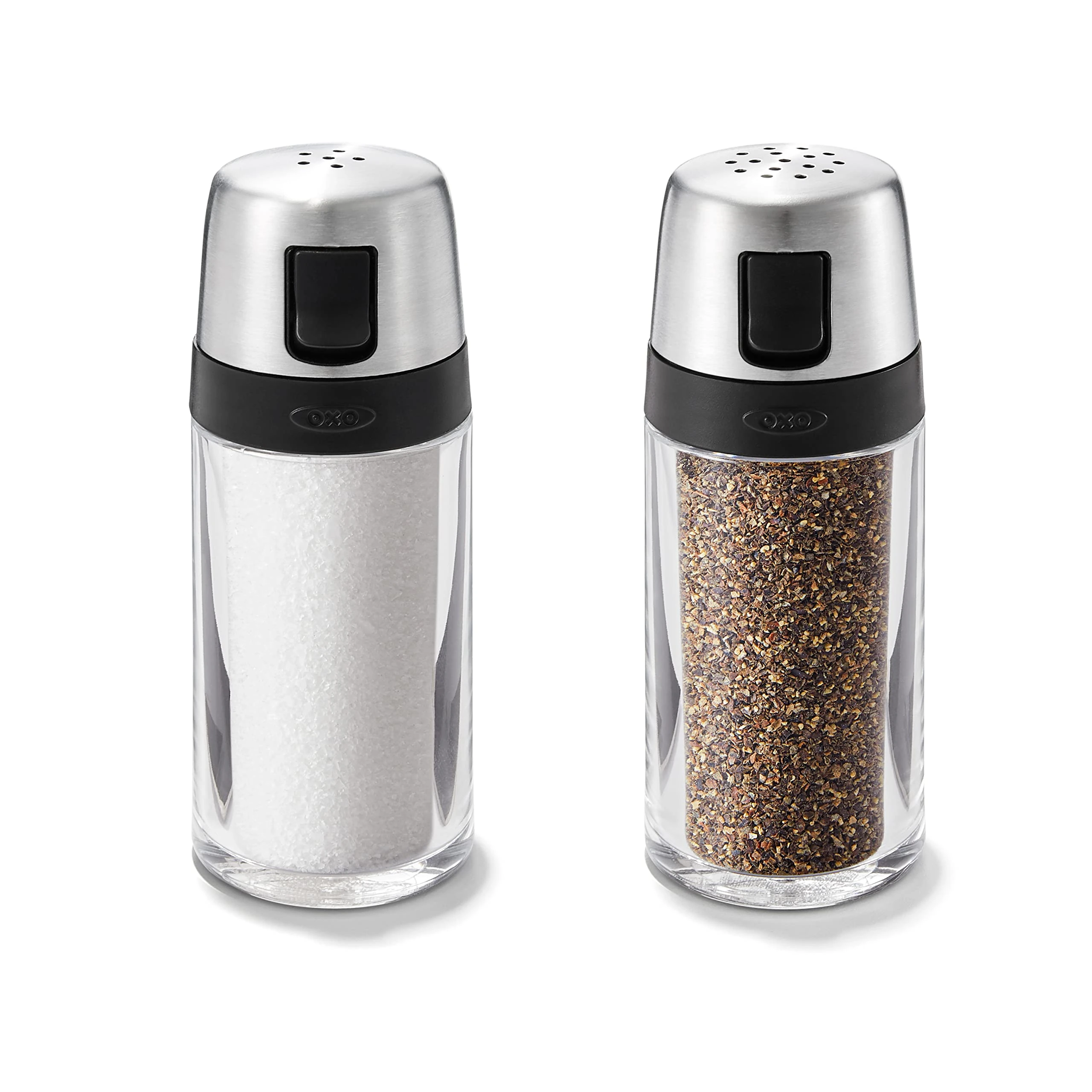 OXO Good Grips Stainless Steel Salt and Pepper Shaker Set Transparent, Black